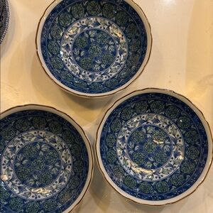 Set of Three Japan Blue and White Floral Bowls